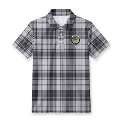 Douglas Grey Modern Tartan Crest Birdseye Mesh Polo Shirt