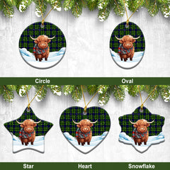Campbell of Breadalbane Modern Tartan Christmas Ceramic Ornament - Highland Cows Snow Style