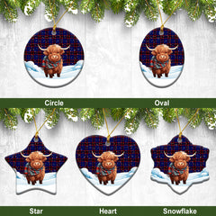 Home Modern Tartan Christmas Ceramic Ornament - Highland Cows Snow Style