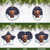 Kilmarnock Tartan Christmas Ceramic Ornament - Highland Cows Snow Style