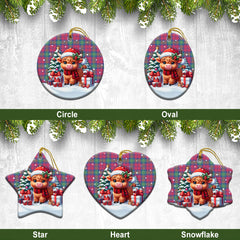Lindsay Ancient Tartan Christmas Ceramic Ornament - Highland Cow Winter Style