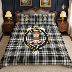 Menzies Black - White Modern Tartan Crest Bedding Set