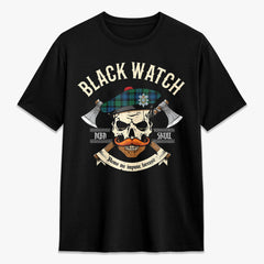 Black Watch Ancient Tartan Crest 2D T-shirt - Alba Skull Style