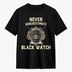Black Watch Weathered Tartan Crest 2D T-shirt - Never Underestimate Style