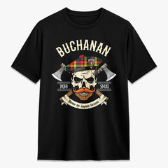 Buchanan Modern Tartan Crest 2D T-shirt - Alba Skull Style