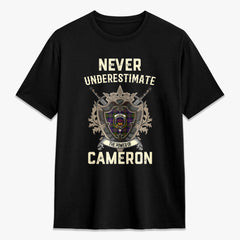 Cameron of Erracht Weathered Tartan Crest 2D T-shirt - Never Underestimate Style