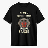 Fraser (of Lovat) Weathered Tartan Crest 2D T-shirt - Never Underestimate Style