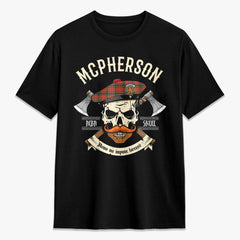 McPherson Weathered Tartan Crest 2D T-shirt - Alba Skull Style