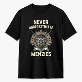 Menzies Black - White Modern Tartan Crest 2D T-shirt - Never Underestimate Style
