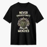 Menzies Green Ancient Tartan Crest 2D T-shirt - Never Underestimate Style