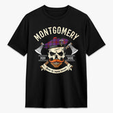 Montgomery Modern Tartan Crest 2D T-shirt - Alba Skull Style