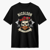 Nicolson Modern Tartan Crest 2D T-shirt - Alba Skull Style