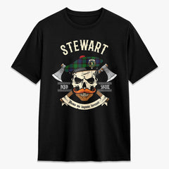 Stewart Old Modern Tartan Crest 2D T-shirt - Alba Skull Style