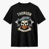 Thomson Blue Tartan Crest 2D T-shirt - Alba Skull Style