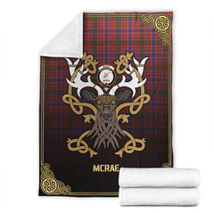 McRae Ancient Tartan Crest Premium Blanket - Celtic Stag style