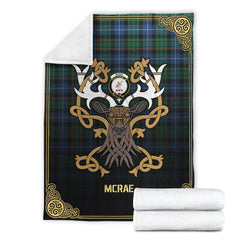 McRae Hunting Ancient Tartan Crest Premium Blanket - Celtic Stag style