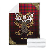 McRae Modern Tartan Crest Premium Blanket - Celtic Stag style