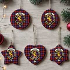 Brown Modern Tartan Crest Christmas Ceramic Ornament