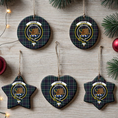 Leslie Hunting Modern Tartan Crest Christmas Ceramic Ornament