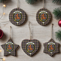 Sutherland Weathered Tartan Crest Christmas Ceramic Ornament