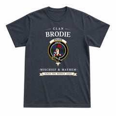 Brodie Hunting Modern Tartan Crest Mischief and Mayhem T-shirt