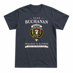 Buchanan Modern Tartan Crest Mischief and Mayhem T-shirt