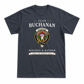 Buchanan Old Set Weathered Tartan Crest Mischief and Mayhem T-shirt
