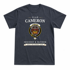 Cameron of Erracht Weathered Tartan Crest Mischief and Mayhem T-shirt