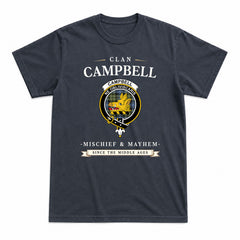 Campbell Faded Tartan Crest Mischief and Mayhem T-shirt
