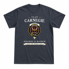 Carnegie Modern Tartan Crest Mischief and Mayhem T-shirt
