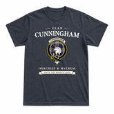 Cunningham Dress Blue Dancers Tartan Crest Mischief and Mayhem T-shirt