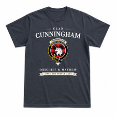 Cunningham Modern Tartan Crest Mischief and Mayhem T-shirt