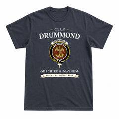 Drummond Clan Tartan Crest Mischief and Mayhem T-shirt