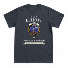 Elliott Modern Tartan Crest Mischief and Mayhem T-shirt
