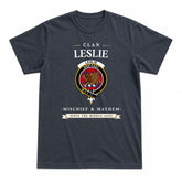 Leslie Modern Tartan Crest Mischief and Mayhem T-shirt