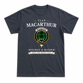 MacArthur Modern Tartan Crest Mischief and Mayhem T-shirt