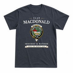 MacDonald Lord of the Isles Hunting Tartan Crest Mischief and Mayhem T-shirt