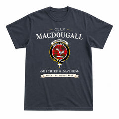 MacDougall Modern Tartan Crest Mischief and Mayhem T-shirt