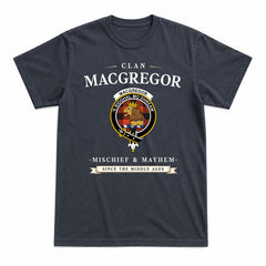 MacGregor Rob Roy Ancient Tartan Crest Mischief and Mayhem T-shirt