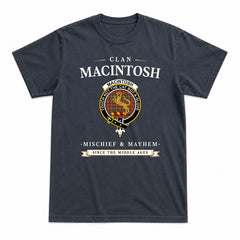 MacIntosh Hunting Weathered Tartan Crest Mischief and Mayhem T-shirt