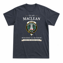 MacLean Hunting Ancient Tartan Crest Mischief and Mayhem T-shirt