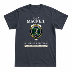MacNeil of Colonsay Modern Tartan Crest Mischief and Mayhem T-shirt