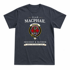 MacPhail Clan Tartan Crest Mischief and Mayhem T-shirt