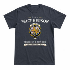 MacPherson Dress Ancient Tartan Crest Mischief and Mayhem T-shirt