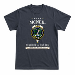 McNeil of Colonsay Modern Tartan Crest Mischief and Mayhem T-shirt