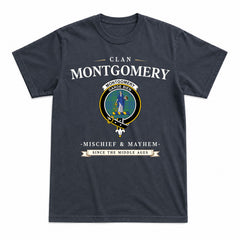 Montgomery Ancient Tartan Crest Mischief and Mayhem T-shirt