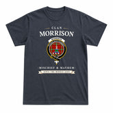 Morrison Red Modern Tartan Crest Mischief and Mayhem T-shirt
