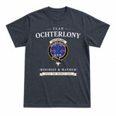 Ochterlony Tartan Crest Mischief and Mayhem T-shirt