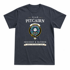 Pitcairn Hunting Tartan Crest Mischief and Mayhem T-shirt