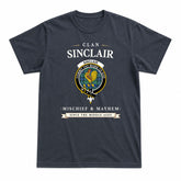 Sinclair Hunting Ancient Tartan Crest Mischief and Mayhem T-shirt